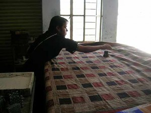 Hand Block Printing on a Bedsheet using Vegetable Dyes