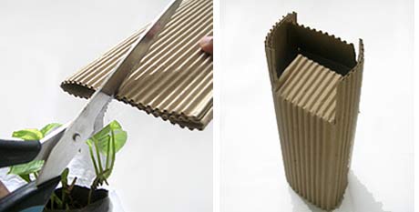 Cutting and Folding the Corrugated Paper to Form a Small Pack to Hold the Plant Gift